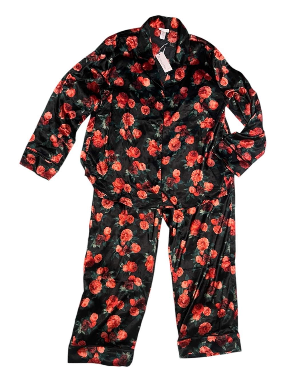 NWT Ambrielle Odette Black and Red Floral 2-Piece Pajama Set Size Large